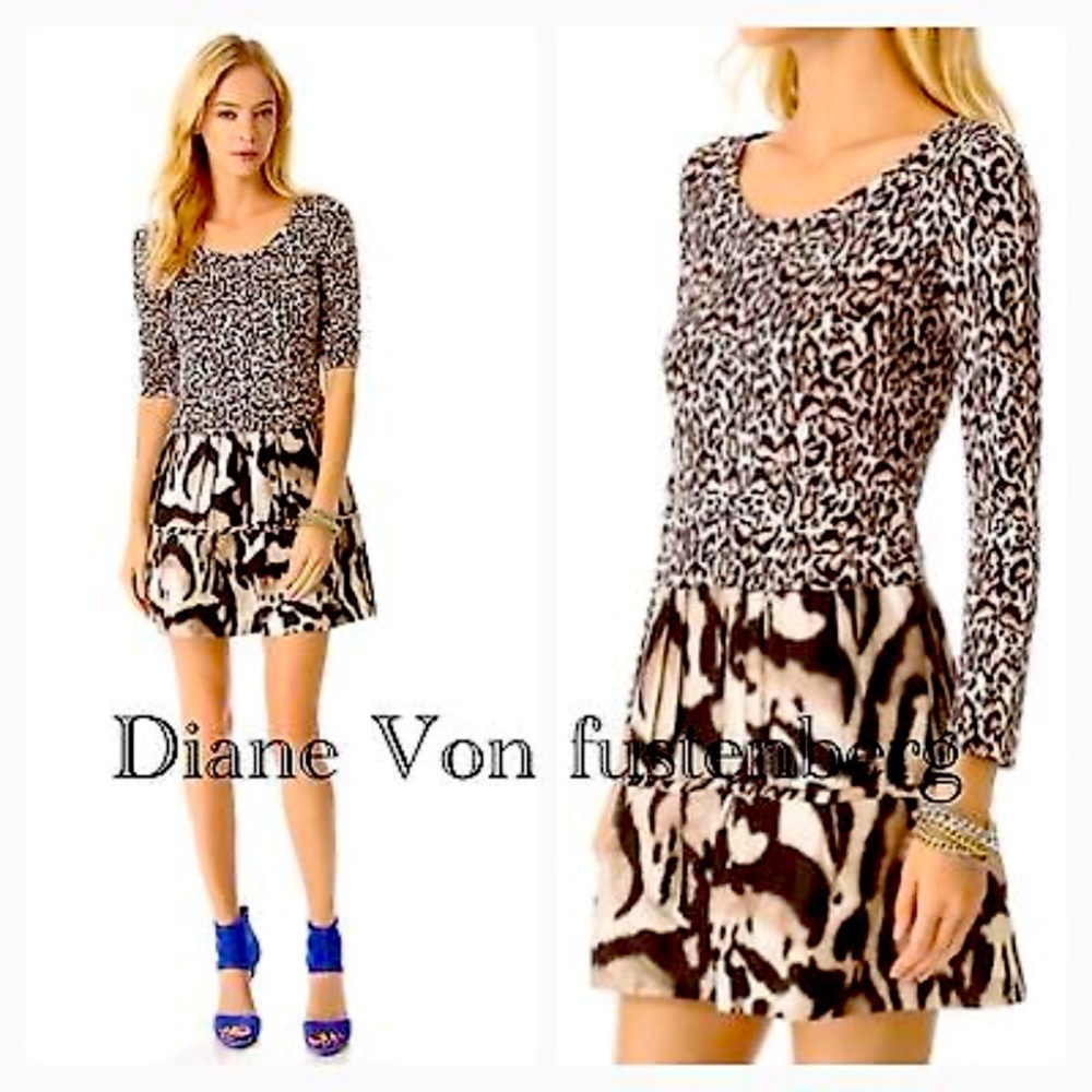 $498 NEW Authentic DVF Diane von Furstenberg KAY Leopard fall dress silk wool